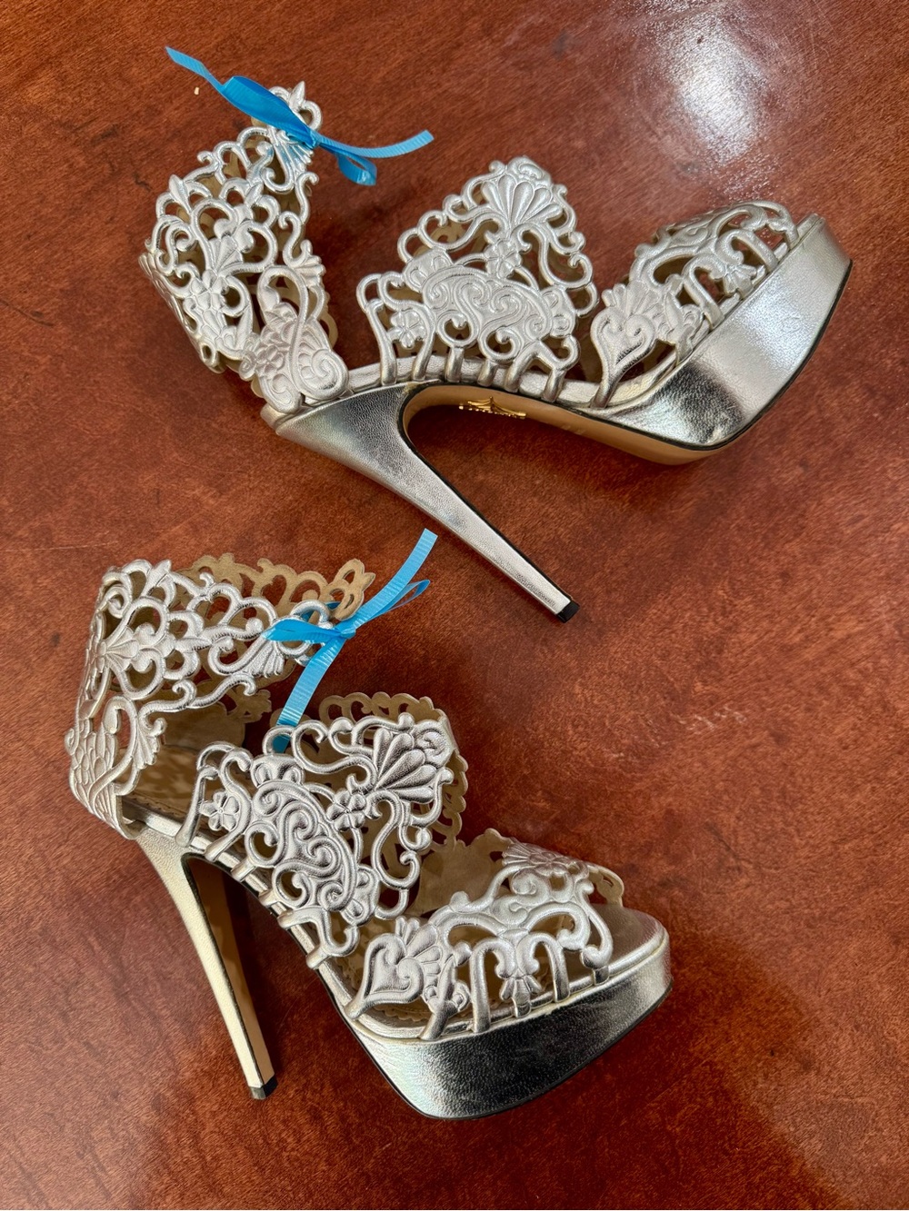 Charlotte Olympia Silver Filigree Platform Stiletto Sandals - Picture 2 of 12